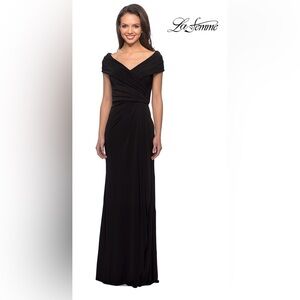 La Femme off the the shoulder formal Black Evening Gown